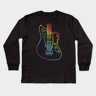 Offset Style Electric Guitar Body Colorful Outline Kids Long Sleeve T-Shirt